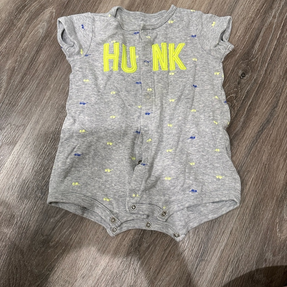 Gray Baby Romper with Yellow and Blue Accents